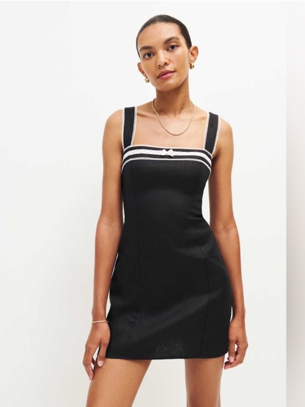 Reformation Elena mini dress black white